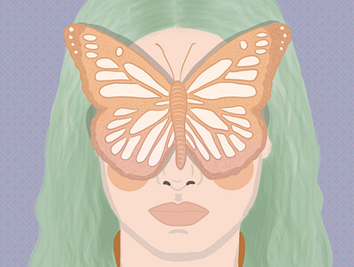 Portrait butterfly design digitalart digitalartist digitalartwork draw drawing green illustration pastelcolors portrait purple