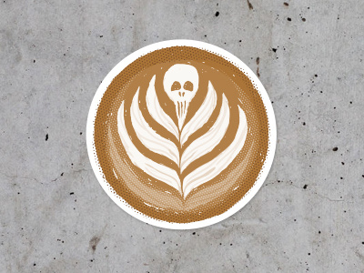 Skullatte coffee halftones illustration latte art skull sticker texture