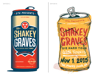 A or B? Gig Poster Decision 2015 beer can crushed halftones illustration poster screenprint shakey