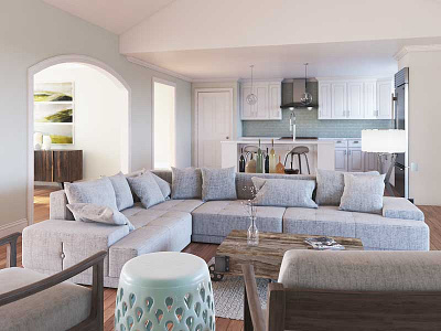 Living Room Render 3d architecture couch den fake hotdog kitchen rendering scfi vray