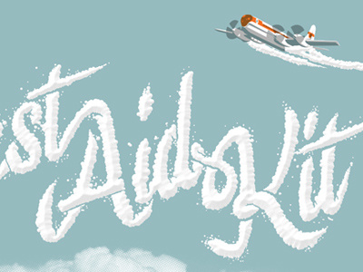 New Gig Poster air clouds first aid kit flight gig poster illustration medicine poster script sky sky writing trail