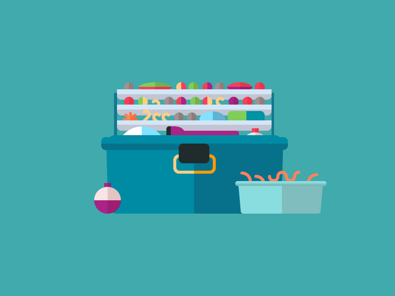Fishing adobe illustrator design prompts fishing tackle box worms cork flat