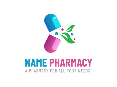 Pharmacy leaf and capsule logo, drug logo, natural medicine green leaf
