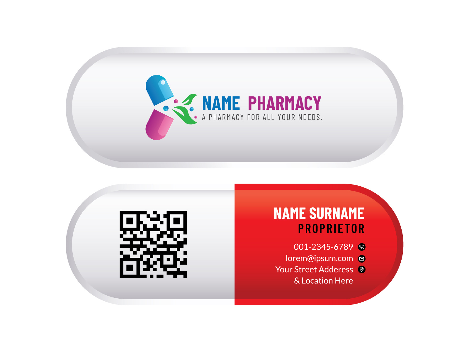 Capsule Business Card Design Template For Healthcare Pharmacy By Md