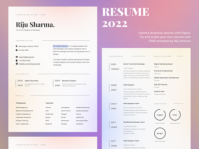 Colorful CV Design curriculum vitae cv design figma graphic design prototype resume ui