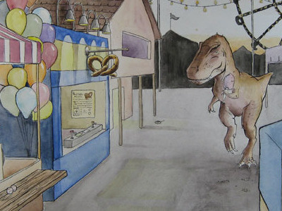 Mr. T-Rex at the Carnival carnival dinosaur tyrannosaurus rex watercolors