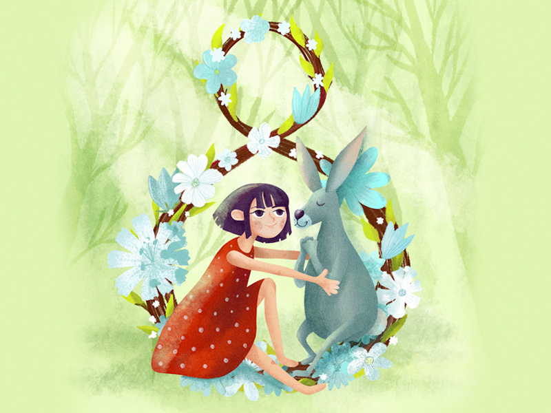 Rabbit's gift spring rabbit kids illustration kids illustraion 8 march