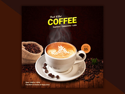 Hot & Fresh Coffee Instagram Poster