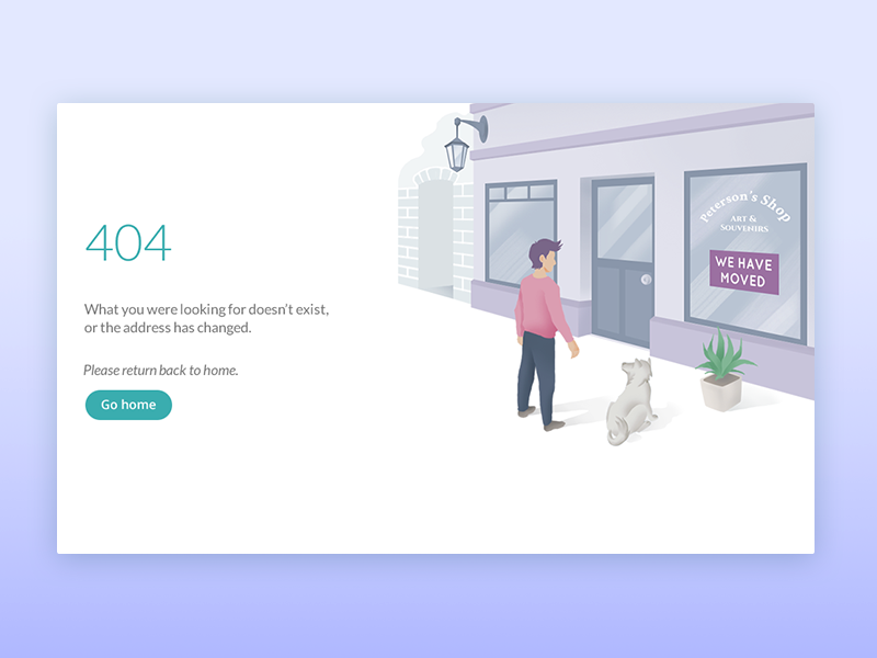 404 Page concept design page 404 person dog shop illustration
