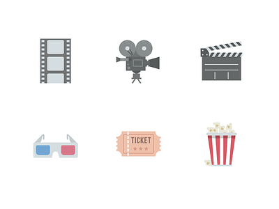 Cinema Icons (Free Download) 3d glasses ai camera roll cinema film free icon set icons movie clapper png popcorn psd