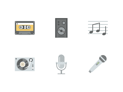 Music Icons (Free Download) ai cassette flat free icon set icons microphone music notes png psd recorder speaker