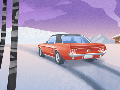 Winter on the road car house illustration road snow winter