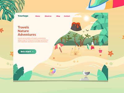 Travel landing page beach beachball concept concept art concept design design2020 flatdesign illustration landingpage page travel tropics ui uidesign vector web webdesign webpage