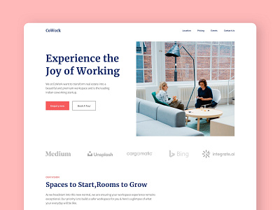 Coworking - Website Design app branding design flat graphic design icon illustration minimal typography ui web website