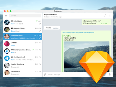Telegram desktop messenger - Sketch included app desktop freebie mac message messenger sketch source telegram ui window