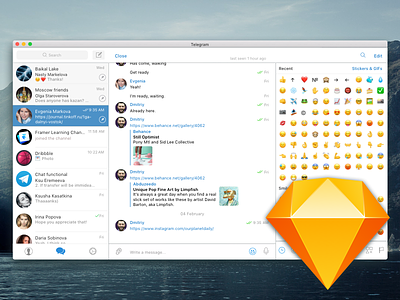 Telegram Mac OS version - free Sketch included chat desktop file freebie macos messenger sketch smiles telegram window