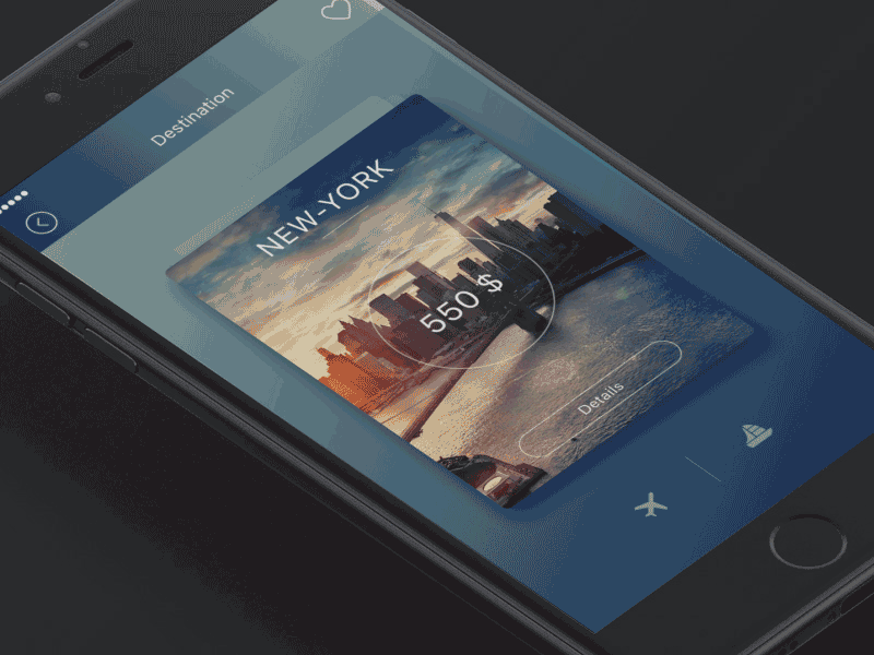 Travel app card view animated animate app card flight mobile tinder transition travel ui ux