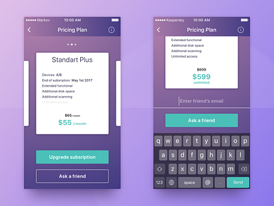 Pricing plan in mobile application cost friend ios mobile price pricing pricing plan slider subscription ui upgrade ux