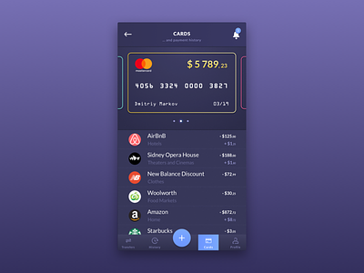 Banking App app bank card dark history mastercard mobile payment plastic transfer violet