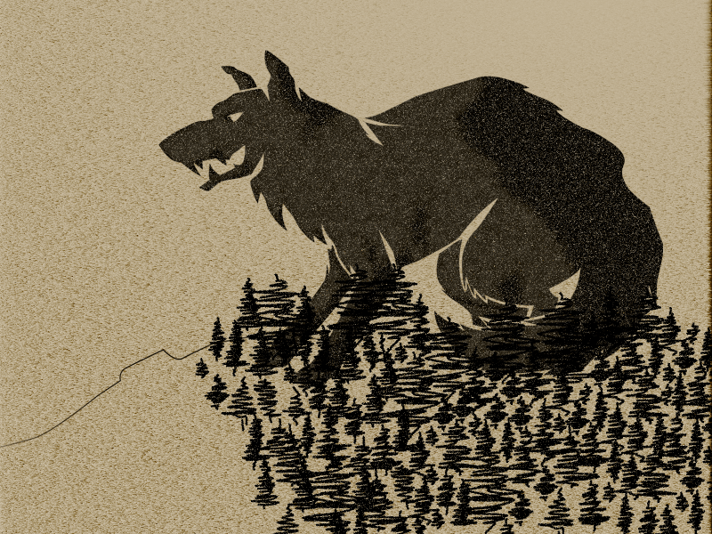 wood wolf branch dangerous dark theme draw graphic design illustration illustrator noise photoshop plane silhouette sketch strock tool trees vector wolf wood