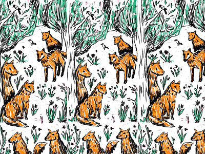 Wood Pattern (drawn on the phone) autodecksketchbook autodesk autodesksketchbook draw drawinphone forest fox foxes illustration minimal pattern phone program sketch sketchbook trees wood