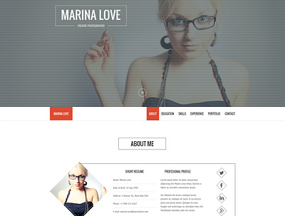 Marina Love - Personal CV Webpage cv cv design cv resume template cv template design flat design landing landingpage onepage personal photographer portfolio single page theme