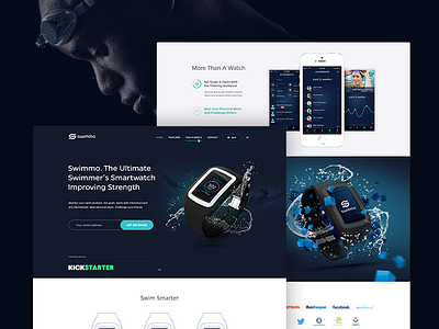 Swimmo Smart Watch - Website and Mobile Applications animations app application colors dark blue mobile mobile app simple ui web website