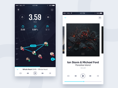 Running application, music player app application comments map music player path run running sport ui ux