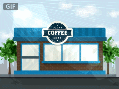 [GIF] Coffee Shop after animation cars clouds coffee cup effects flat gif landscape shading