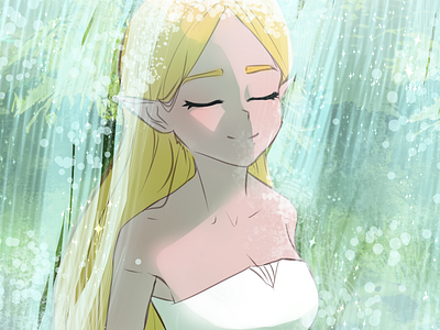 Princess Zelda under the waterfall