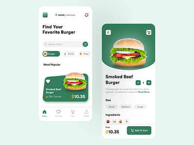 Food Delivery App UI app branding burger carousel cleanui ecommerce elegant fooddelivery green home icon illustration indonesia logo ui uiinspiration uiux uiuxindonesia ux uxinspiration