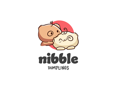 Nibble Dumplings Logo Concept asian food asian food logo cute dumplings cute logo dumplings dumplings logo food logo funny mascots nibble yummy