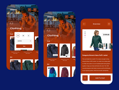 patagonia clothing mobile app application dark ecommerce interface mobile app orange patagonia ui ux