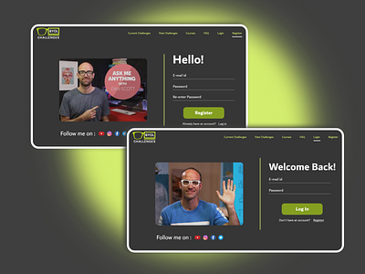 Normal Login / Register page for Website adobe xd adobe xd design adobexd black bringyourownlaptop dark theme design green light green login page luminous registration page simple design ui ux uxui website design