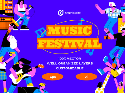 Purple Flat Music Festival Activity Illustration dance festival flat indie landing page metal music music activity music festival pop purple rock