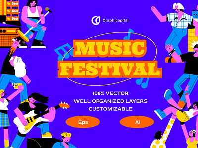 Purple Flat Music Festival Activity Illustration