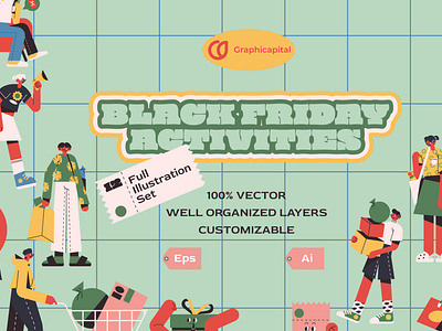 Mint Flat Black Friday Activity Illustration