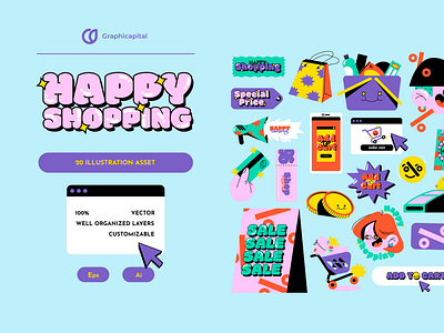 Light Blue Flat Happy Shopping Illustration