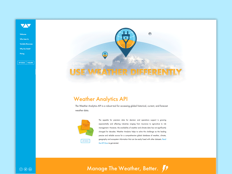 Weather Analytics API Landing Page atmosphere clouds data hot air ballon weather