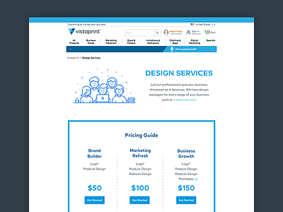 Vistaprint Design Services pricing table