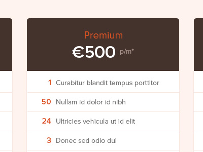 Pricing table brown plan prices pricing proxima nova red table