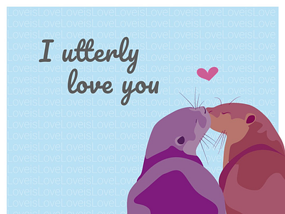 Otter Love blue illustration love otter pink purple