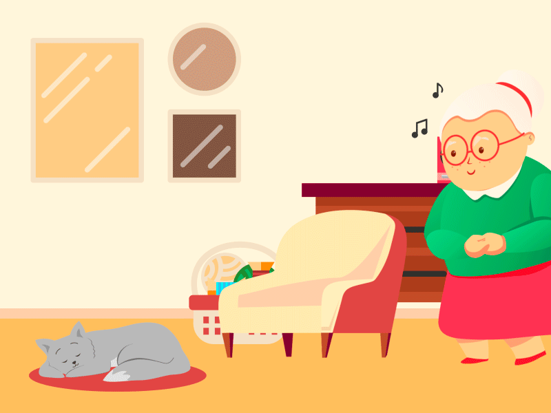 Grandma knits after effects animation character duik flat gif grandma home