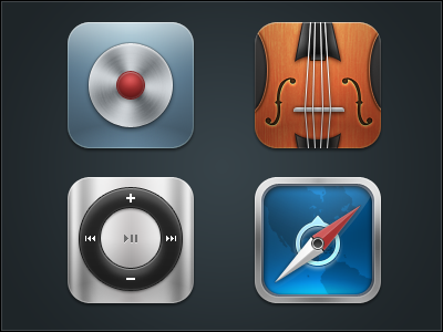 HD Icons for Glaciens (iPhone Theme) icon iphone record safari shuffle violin voice memos