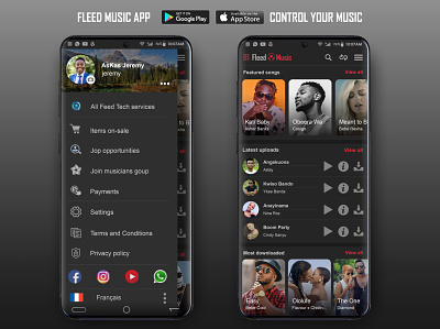Fleed Music UI Design - Dark Mode app design fleedtech photoshop ui ui desing ux