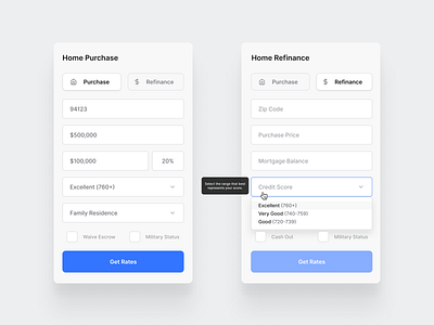 Home Loan Rate Quote Form fintech lending loans mortgage product design