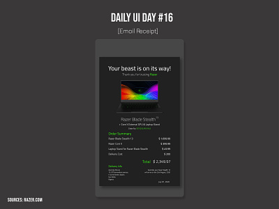 DailyUI Day 17 - Email Receipt abodexd adobe dailyui design email email receipt laptop razer receipt ui uidaily uidesign xd xddailychallenge