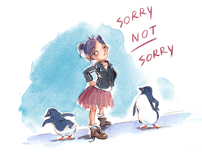Sorry Not Sorry animal character design illustration kids penguins watercolor