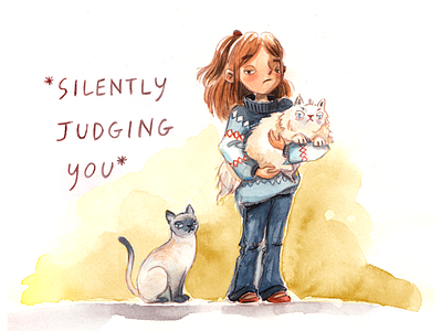 Silently Judging You animals cats character design illustration kids watercolor