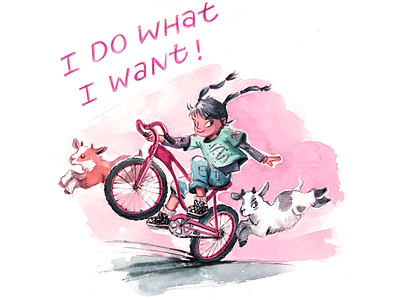 I Do What I Want! animals bike character design childrens books goats illustration kids quote traditional media watercolor